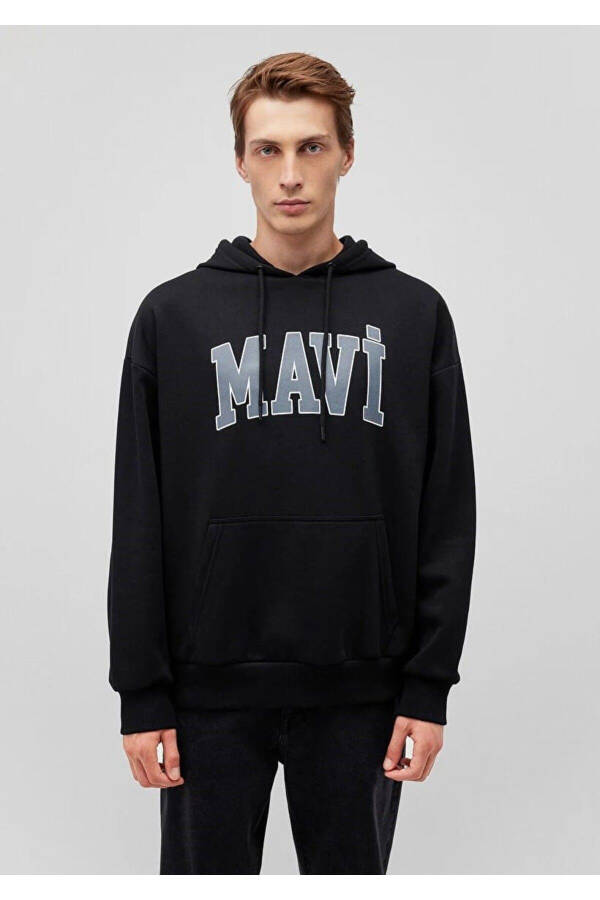 Black Hooded Sweatshirt with Logo Print 067149-902 - 2