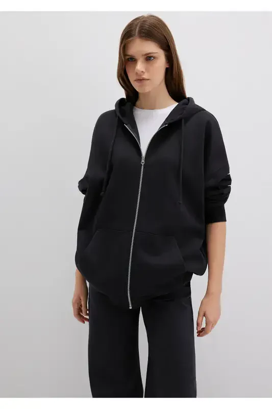 Black Hooded Zip Sweatshirt 1610221-900 - 3