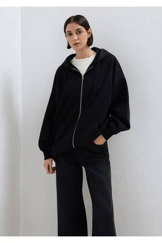 Black Hooded Zip Sweatshirt 1610221-900 - 1