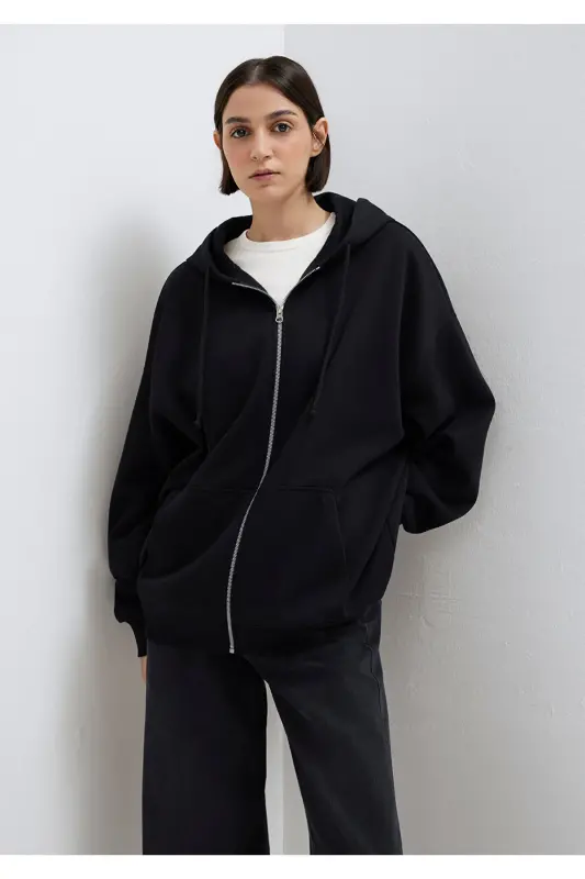 Black Hooded Zip Sweatshirt 1610221-900 - 3