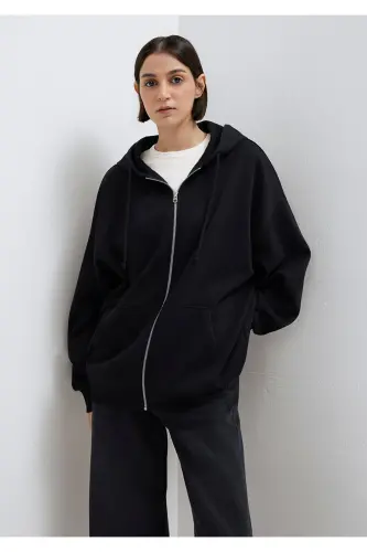 Black Hooded Zip Sweatshirt 1610221-900 - 3