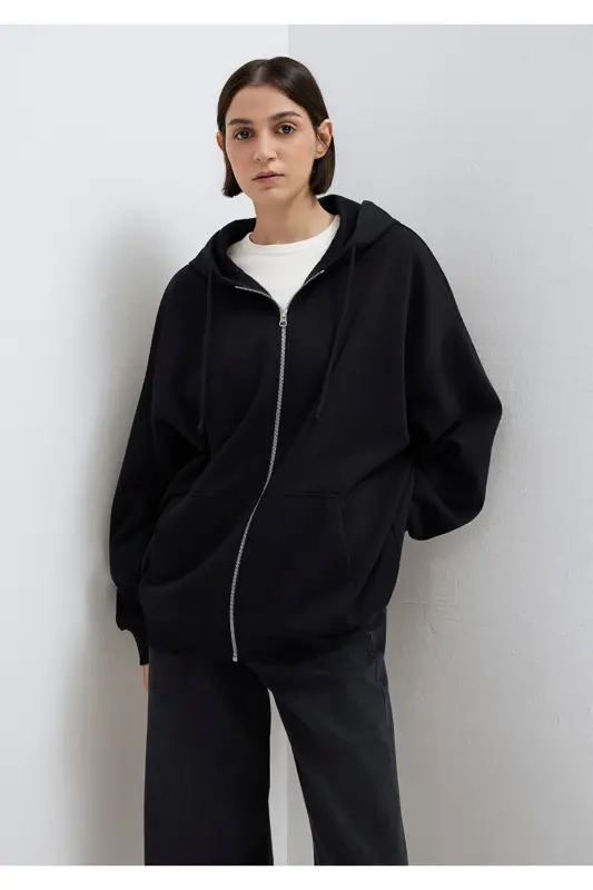 Black Hooded Zip Sweatshirt 1610221-900 - 3