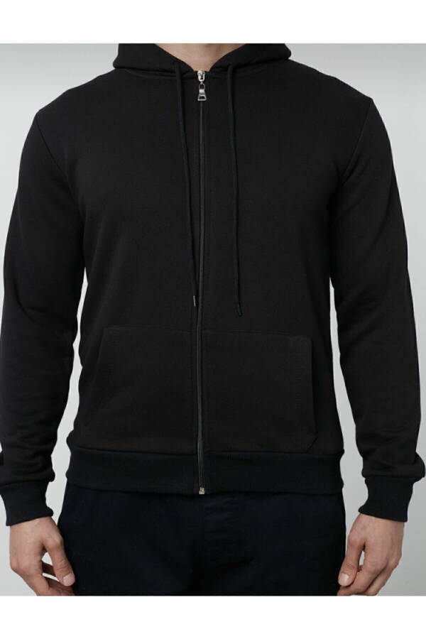 Black Hooded Zipper Jacket - 1