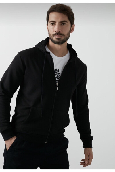 Black Hooded Zipper Jacket - 3