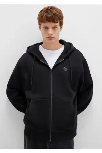 Black Hoodie with Logo and Zipper 066979-900 - 1