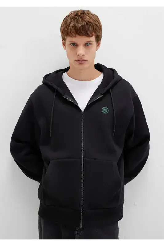 Black Hoodie with Logo and Zipper 066979-900 - 1