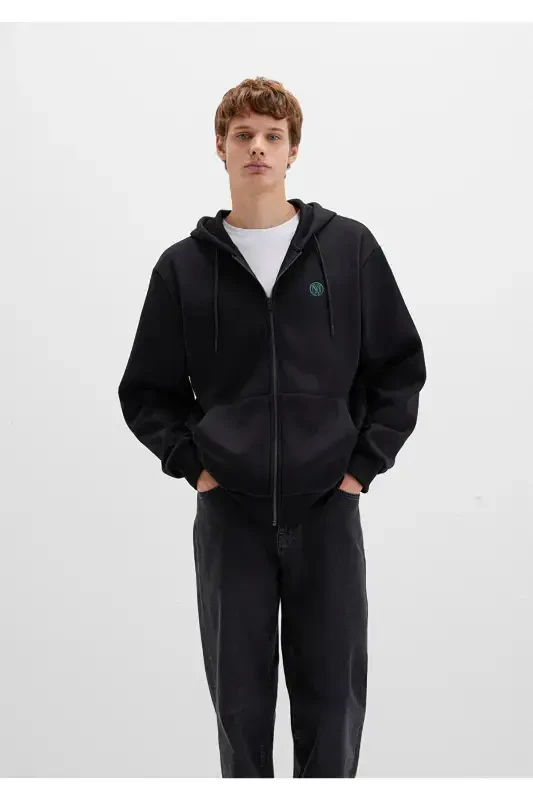 Black Hoodie with Logo and Zipper 066979-900 - 3