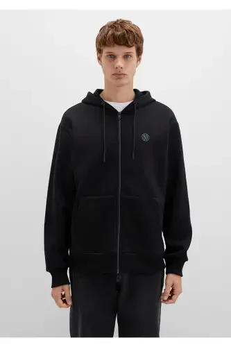 Black Hoodie with Logo and Zipper 066979-900 - 4