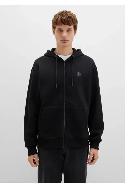 Black Hoodie with Logo and Zipper 066979-900 - 4