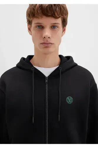 Black Hoodie with Logo and Zipper 066979-900 - 6