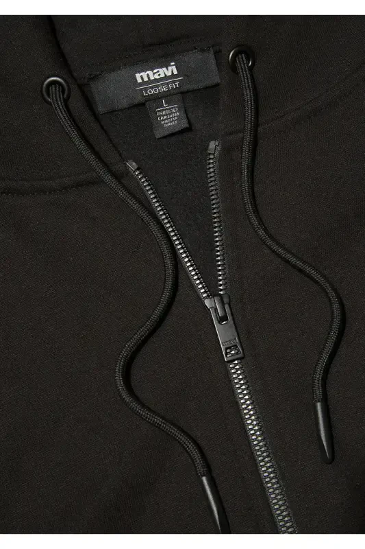 Black Hoodie with Logo and Zipper 066979-900 - 7