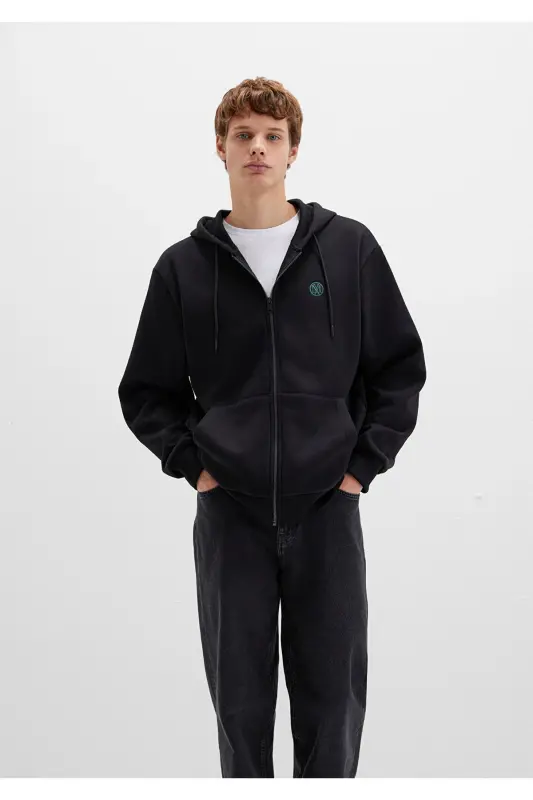 Black Hoodie with Logo and Zipper 066979-900 - 3