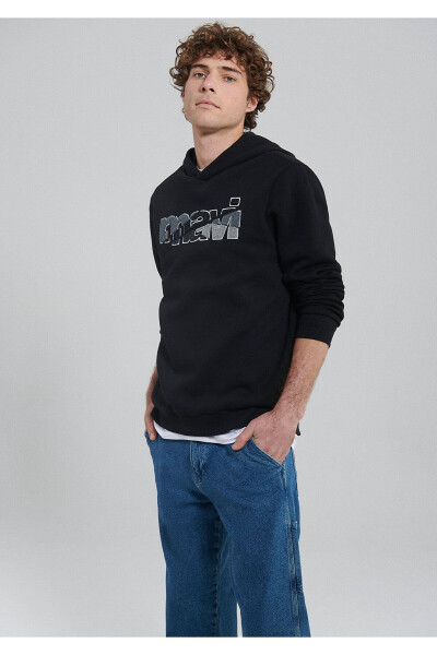 Black Hoodie with Logo Print 0s10105-900 - Modazone