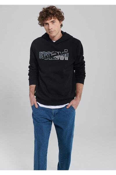 Black Hoodie with Logo Print 0s10105-900 - Modazone (1)