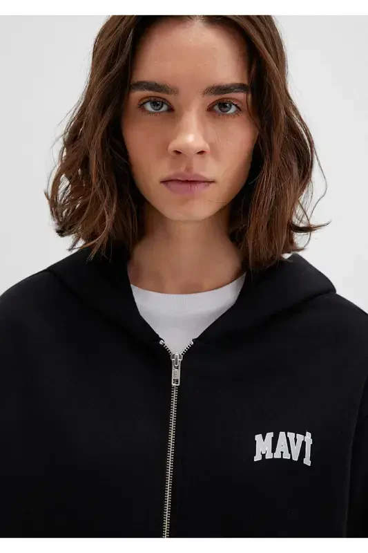 Black Hoodie with Zipper and Logo Print 1s10178-900 - 6