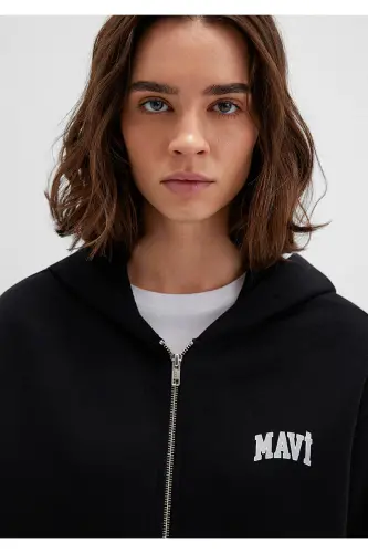 Black Hoodie with Zipper and Logo Print 1s10178-900 - 6