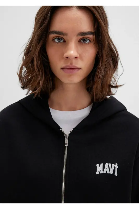 Black Hoodie with Zipper and Logo Print 1s10178-900 - 6