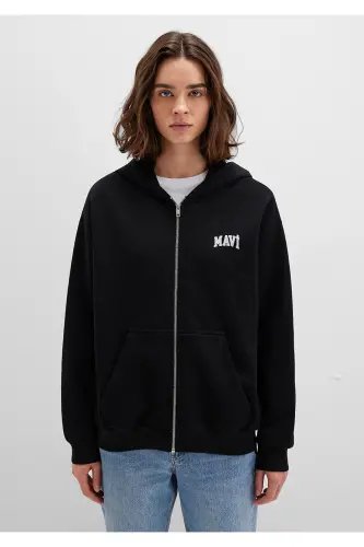 Black Hoodie with Zipper and Logo Print 1s10178-900 - 4