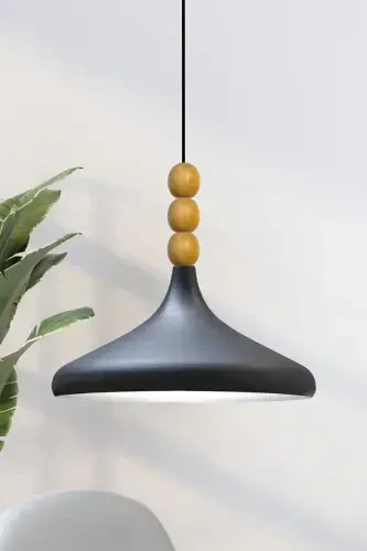 Black Inner White Champion Wooden Beaded Single Chandelier Pendant Living Room Kitchen Boutique Lamp-Black Inner White - 1