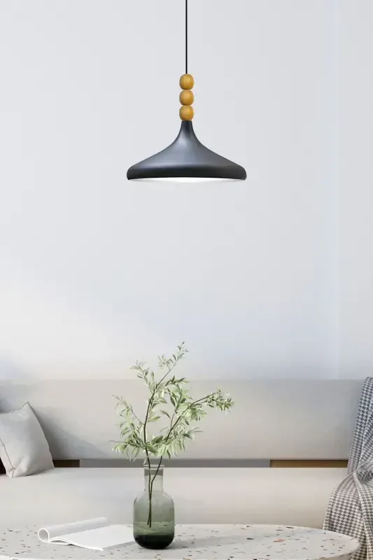 Black Inner White Champion Wooden Beaded Single Chandelier Pendant Living Room Kitchen Boutique Lamp-Black Inner White - 2