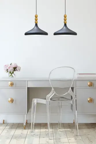 Black Inner White Champion Wooden Beaded Single Chandelier Pendant Living Room Kitchen Boutique Lamp-Black Inner White - 4