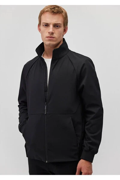 Black Jacket with a Stand Collar from the Men's Collection - Modazone