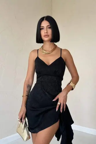 Black Jacquard Asymmetric Dress - BÜYÜKBEDENIZ (1)