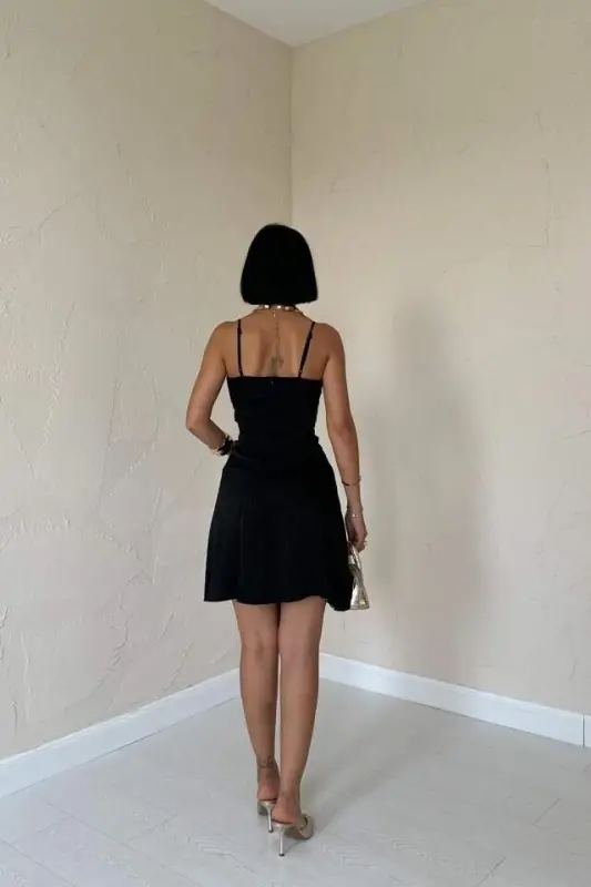 Black Jacquard Asymmetric Dress - 4