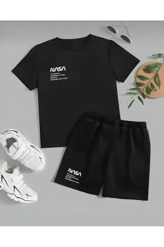 Black Kids NASA Printed Shorts Set - BYMEER
