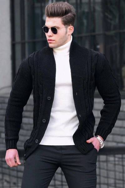 Black Knit Cardigan 9053 - MADMEXT (1)