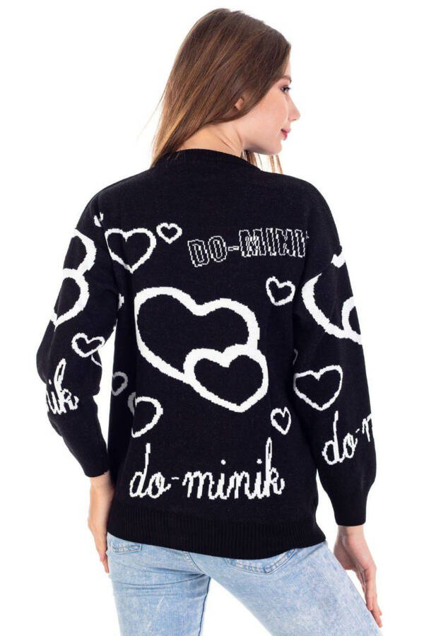 Black Knit Sweater with Text and Heart Design for Girls - 3