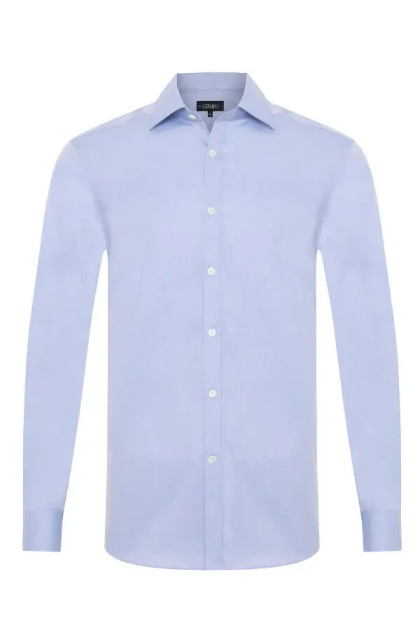 Black Label Blue Twill Texture Tailor Fit Classic Collar Thomas Mason Sea Island Cotton Shirt - 1