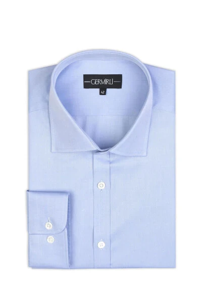 Black Label Blue Twill Texture Tailor Fit Classic Collar Thomas Mason Sea Island Cotton Shirt - GERMIRLI (1)