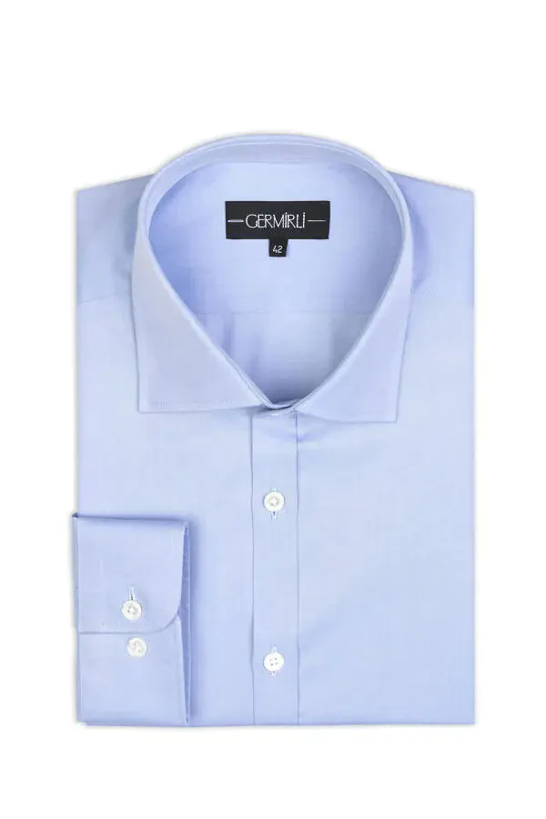 Black Label Blue Twill Texture Tailor Fit Classic Collar Thomas Mason Sea Island Cotton Shirt - 2