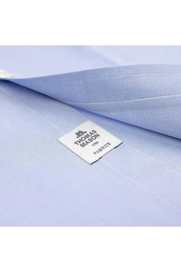 Black Label Blue Twill Texture Tailor Fit Classic Collar Thomas Mason Sea Island Cotton Shirt - 4