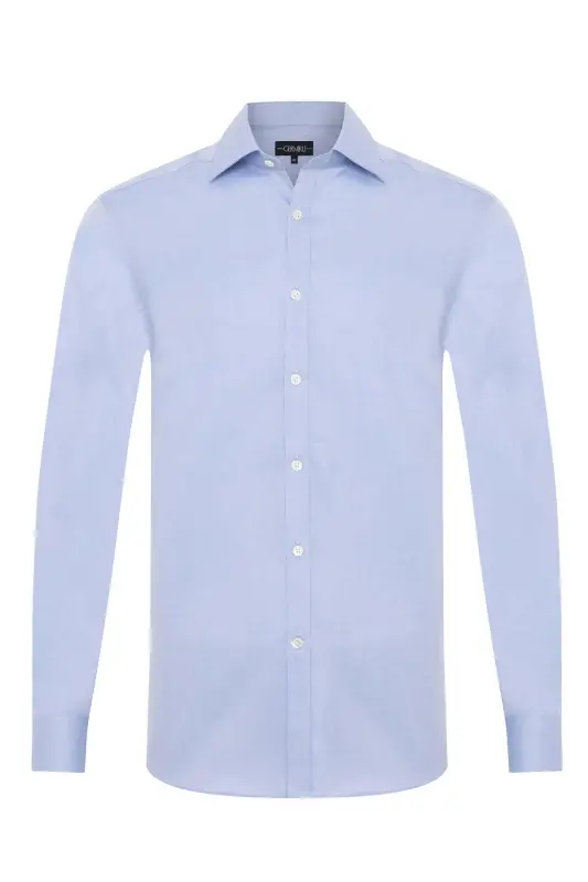 Black Label Blue Twill Texture Tailor Fit Classic Collar Thomas Mason Sea Island Cotton Shirt - GERMIRLI