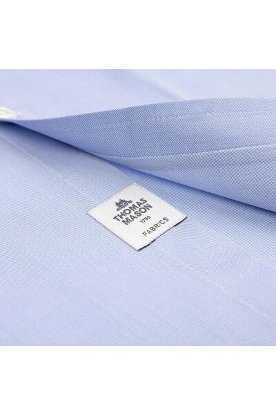 Black Label Mavi Twill Doku Tailor Fit Klasik Yaka Thomas Mason Sea Island Cotton Gömlek - 4