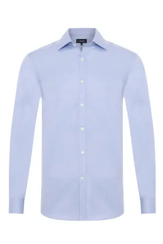 Black Label Thomas Mason Sea Island paxtadan tayyorlangan klassik yoqali, mos keladigan kesilgan, ko'k rangli twill to'qimali ko'ylak - 1
