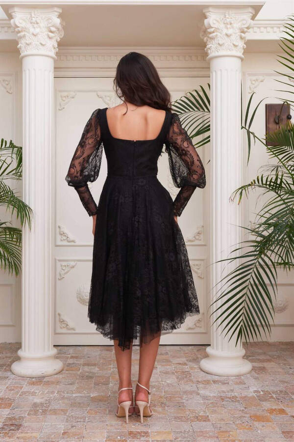 Black Lace Square Neck Engagement Dress - 5