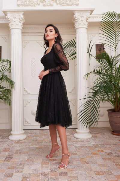 Black Lace Square Neck Engagement Dress - 10