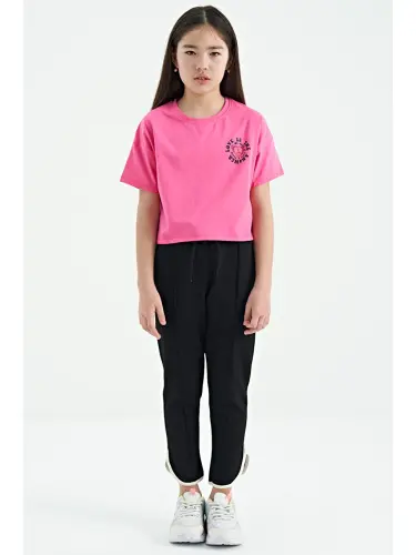 Black Lace-Up Front Knit Wide Leg Girl Tracksuit Bottoms with Black Bias Detail - 75124-Black - 7