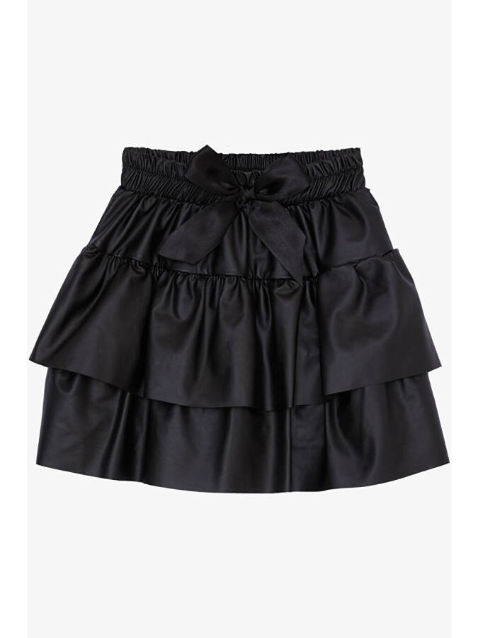 Black Layered Skirt with Bow for Girls (5-10 Years Old) - 1