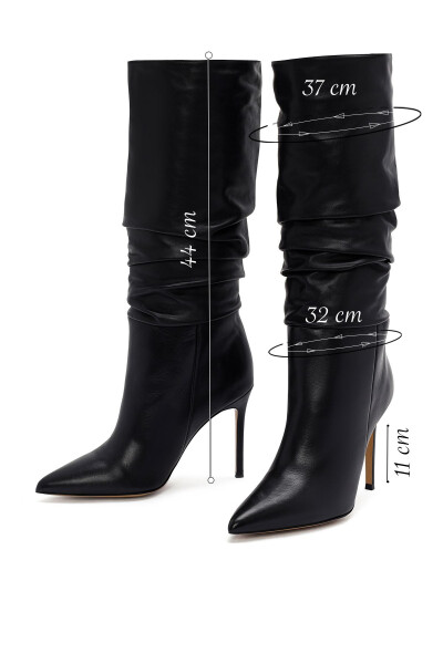 Black leather boots, thin heel, 24WFD122318 - 5