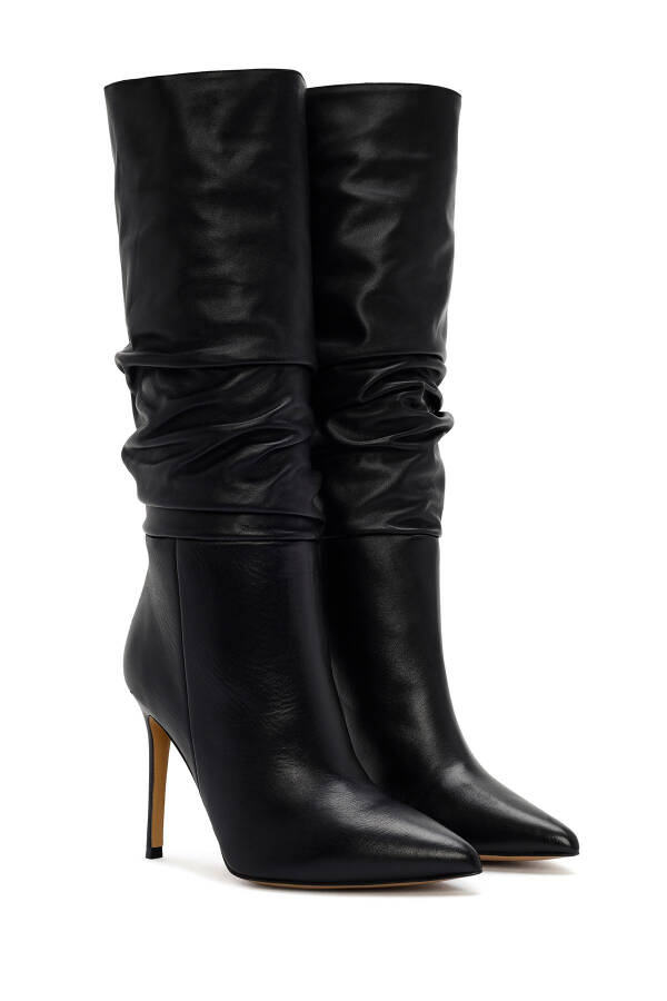 Black leather boots, thin heel, 24WFD122318 - 7