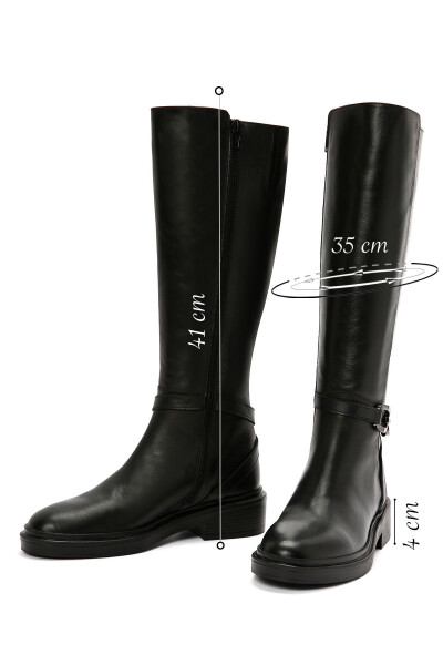 Black leather casual boots with zipper and buckle detail - 5