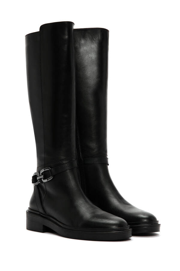 Black leather casual boots with zipper and buckle detail - 7