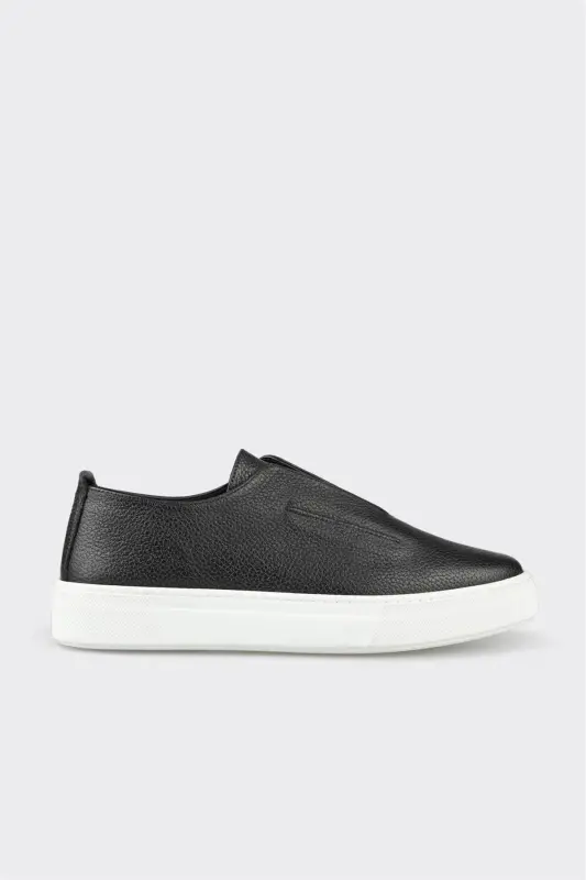 Black Leather Men's Casual Shoes - 1