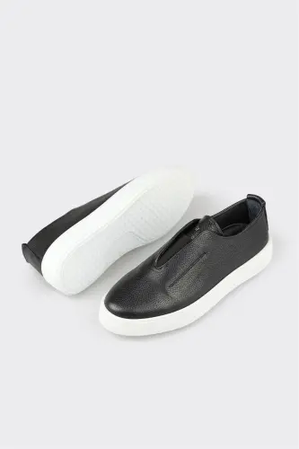 Black Leather Men's Casual Shoes - 3