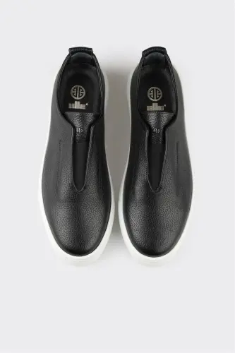 Black Leather Men's Casual Shoes - 4