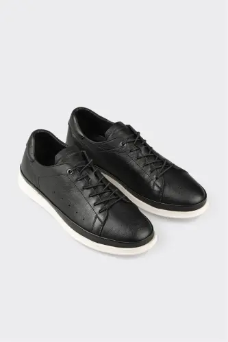 Black Leather Men's Casual Shoes - 2